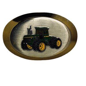John Deere Gold/Silver Tone And Enamel 4WD Tractor Western Belt Buckle (5430)